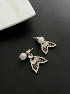 VAGHBHATT Gold-Plated Crystals Studded Geometric Drop Earrings