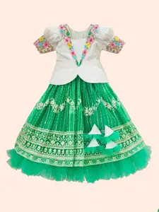 Wommaniya Impex Girls Embroidered Thread Work Ready to Wear Lehenga &