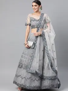 DIVASTRI Embellished Sequinned Semi-Stitched Lehenga & Unstitched Blouse With Dupatta