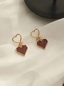 KRENOZ Gold-Plated Heart Shaped Drop Earrings