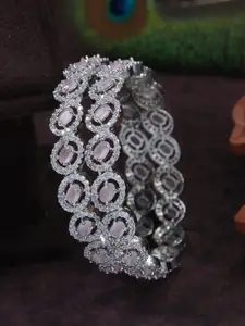 SGA FASHION Set Of 2 Rhodium-Plated AD Studded Bangles