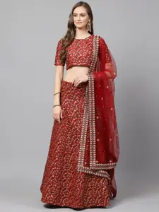 DIVASTRI Embroidered Sequinned Semi-Stitched Lehenga & Unstitched Blouse With Dupatta
