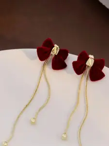 KRENOZ Gold-Plated Bow Shaped Drop Earrings