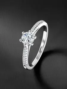 Peora Sterling Silver Rhodium-Plated Cubic Zirconia Studded Finger Ring