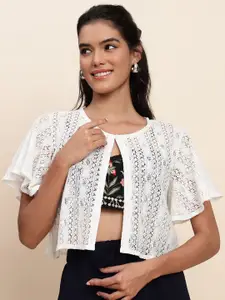 UnaOne Women Embroidered Button Shrug