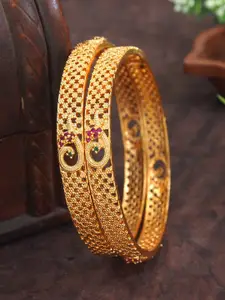 SGA FASHION Set Of 2 Gold-Plated American Diamond Studded Bangles