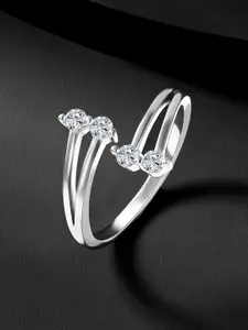 Peora Sterling Silver Rhodium-Plated Cubic Zirconia Studded Finger Ring