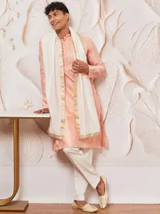 VASTRAMAY Men Regular Kantha Work Kurta with Pyjamas & With Dupatta