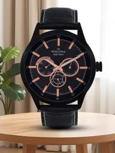 maxima Men Brass Dial & Leather Straps Analogue Multi Function Watch 71220LMGB