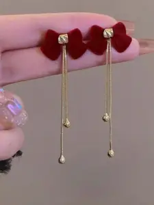 KRENOZ Gold-Plated Bow Shaped Drop Earrings