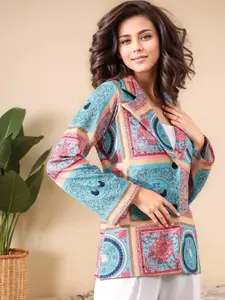 Mast & Harbour Printed Cotton Single Breasted Blazer