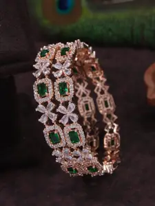 SGA FASHION Set Of 2 Rose Gold-Plated American Diamond Studded Bangles