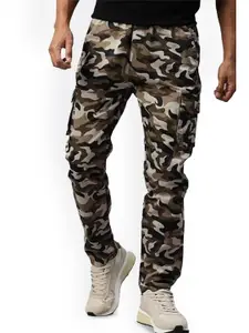 BAESD Men Camouflage Printed Relaxed Cotton High-Rise Cargos Trousers