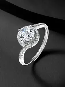 Peora Sterling Silver Rhodium-Plated Cubic Zirconia Studded Finger Ring