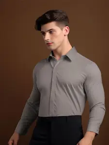 HE SPOKE Solid Satin Stretch Formal Shirt