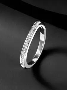 Peora Sterling Silver Rhodium-Plated Cubic Zirconia Studded Finger Ring