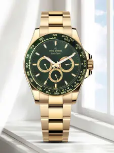 maxima Men Brass Dial & Stainless Steel Bracelet Style Straps Analogue Multi Function Watch 70764CMGY