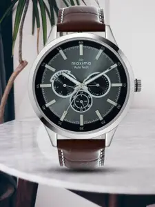 maxima Men Brass Dial & Leather Straps Analogue Multi Function Watch 71201LMGI