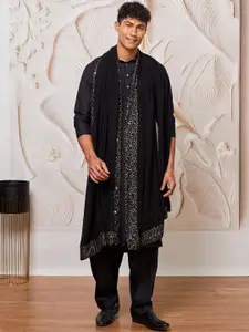 VASTRAMAY Men Regular Sequinned Kurta with Patiala & With Dupatta