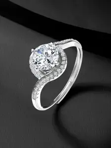 Peora Sterling Silver Rhodium-Plated Cubic Zirconia Studded Finger Ring