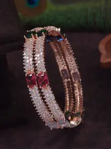 SGA FASHION Set Of 2 Rose Gold-Plated American Diamond Studded Bangles