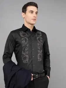 Hancock Men Premium Slim Fit Printed Giza Cotton Satin Wrinkle Resistant Party Shirt