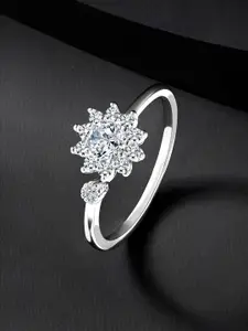 Peora Sterling Silver Rhodium-Plated Cubic Zirconia Studded Finger Ring