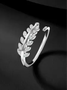 Peora Sterling Silver Rhodium-Plated Cubic Zirconia Studded Finger Ring