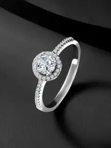 Peora Sterling Silver Rhodium-Plated Cubic Zirconia Studded Finger Ring