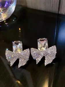 VAGHBHATT Silver-Plated Rhinestone Studded Geometric Studs