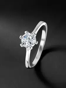 Peora 925 Sterling Silver Rhodium-Plated Cubic Zirconia Studded Finger Ring