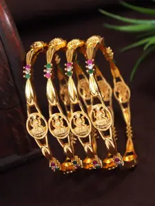 SGA FASHION Set Of 4 Gold-Plated American Diamond-Studded Bangles