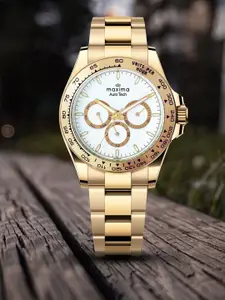 maxima Men Brass Dial & Stainless Steel Bracelet Style Straps Analogue Multi Function Watch 70760CMGY