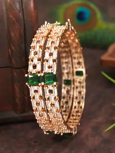 SGA FASHION Set Of 2 Rose Gold Plated American Diamond Studded Bangles