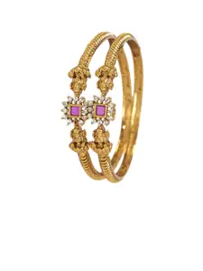 SGA FASHION Pack Of 2 Gold-Plated American Diamond Studded Bangles