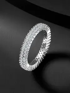 Peora 925 Sterling Silver Rhodium-Plated Cubic Zirconia Studded Finger Ring