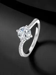 Peora Sterling Silver Rhodium-Plated Cubic Zirconia Studded Finger Ring