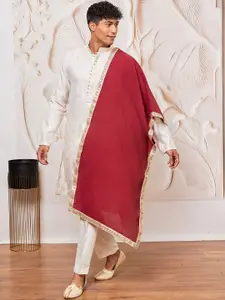 VASTRAMAY Men Regular Kantha Work Kurta with Pyjamas & With Dupatta