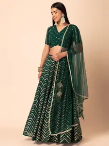 DIVASTRI Embellished Sequinned Semi-Stitched Lehenga & Unstitched Blouse With Dupatta