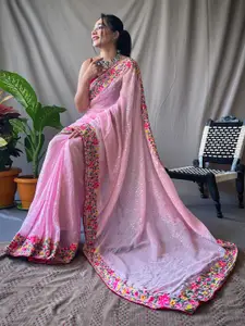 Anouk Striped Embroidered Pure Georgette Saree