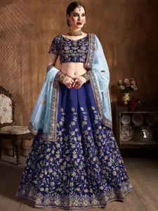 DIVASTRI Embroidered Sequinned Semi-Stitched Lehenga & Unstitched Blouse With Dupatta