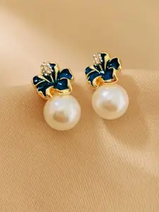KRENOZ Gold-Plated Pearls Beaded Floral Shaped Studs