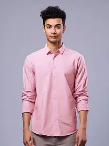 HE SPOKE Solid Cotton Twill Smart Casual Shirt