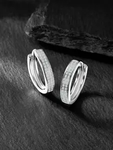 Peora 925 Sterling Silver Rhodium-Plated Cubic Zirconia Studded Circular Hoops Earrings