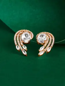 TEEJH Rose Gold Plated Cubic Zirconia-Studded Contemporary Drop Earrings