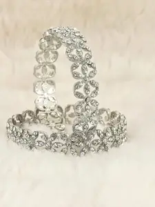 T4 JEWELS Set Of 2 Silver-Plated Artificial Stones Studded Bangles