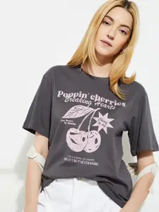 max Women Typography Printed Round Neck Cotton Relaxed Fit T-shirt