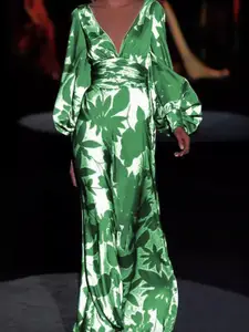 bebe Floral Print Puff Sleeve Maxi Dress