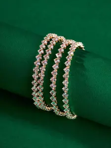 TEEJH Glowy Set Of 4 Cubic Zirconia Studded Bangles