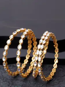 T4 JEWELS Set Of 4 Gold-Plated Kundan Studded Bangles